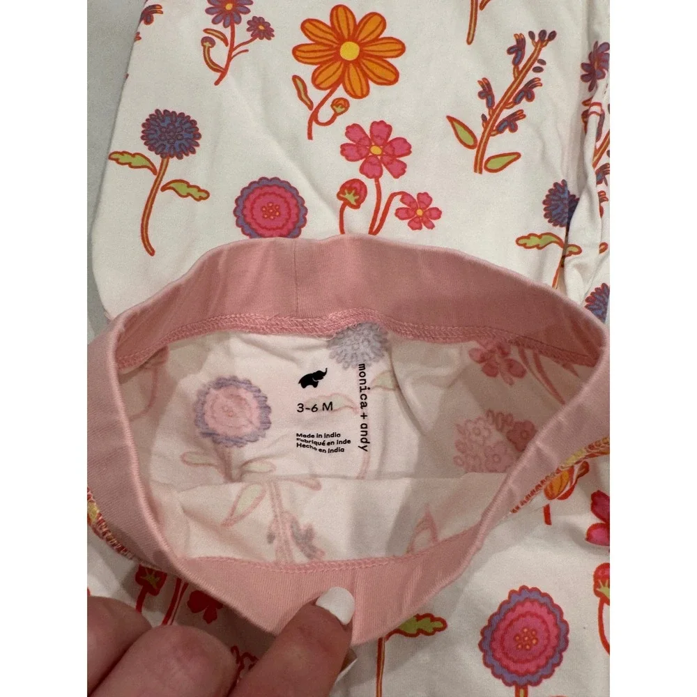 Monica + Andy Bodysuit Pants Set Kids 3-6M White Floral Macaron Organic Cotton